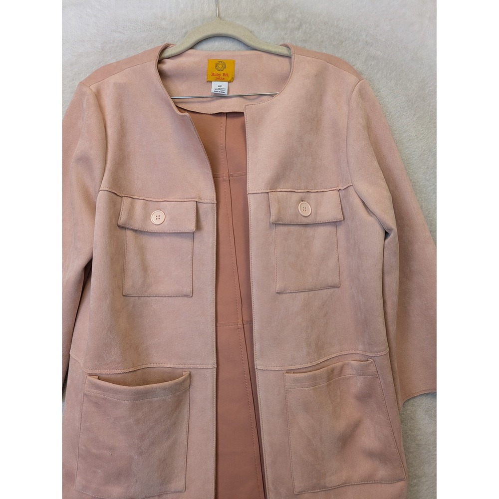 Ruby Road Jacket Women's 8P Pink Faux Suede Open Front 3/4 Sleeve - Picture 4 of 9